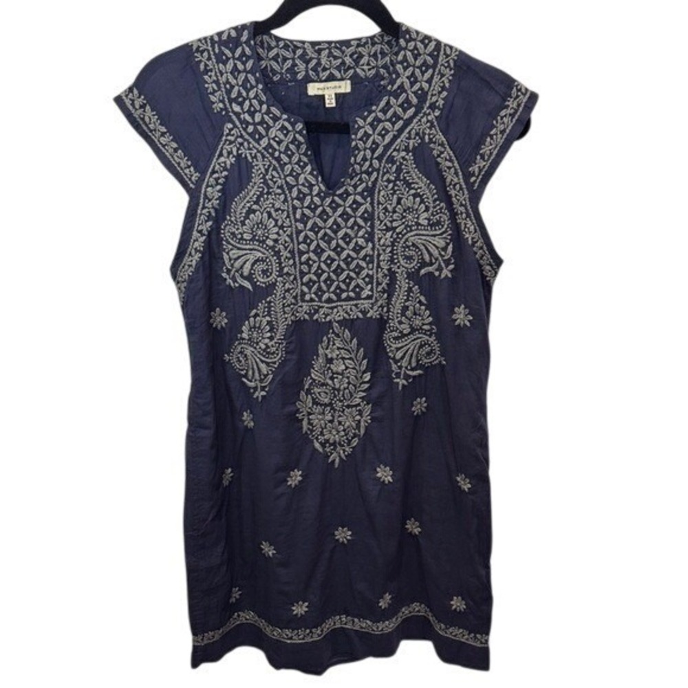 Max Studio Embroidered Dress XS Blue Gray Boho Bohemian Festival‎